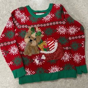 Celebrate Together Yorkie Holiday Sweater Girls size L (10/12) Like New